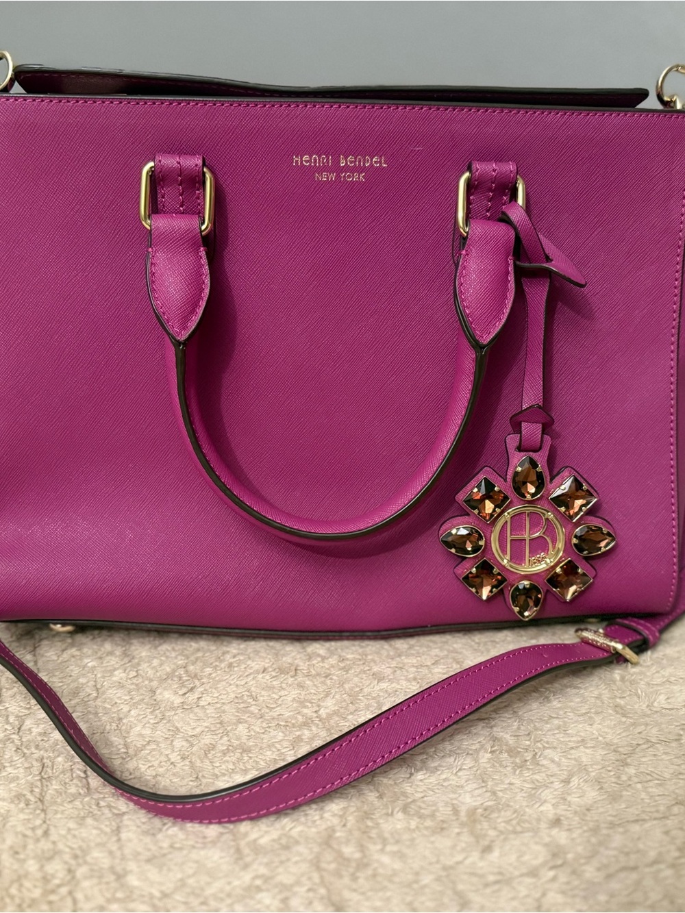 henri bendel Bright Fuchsia Satchel with Jeweled Charm